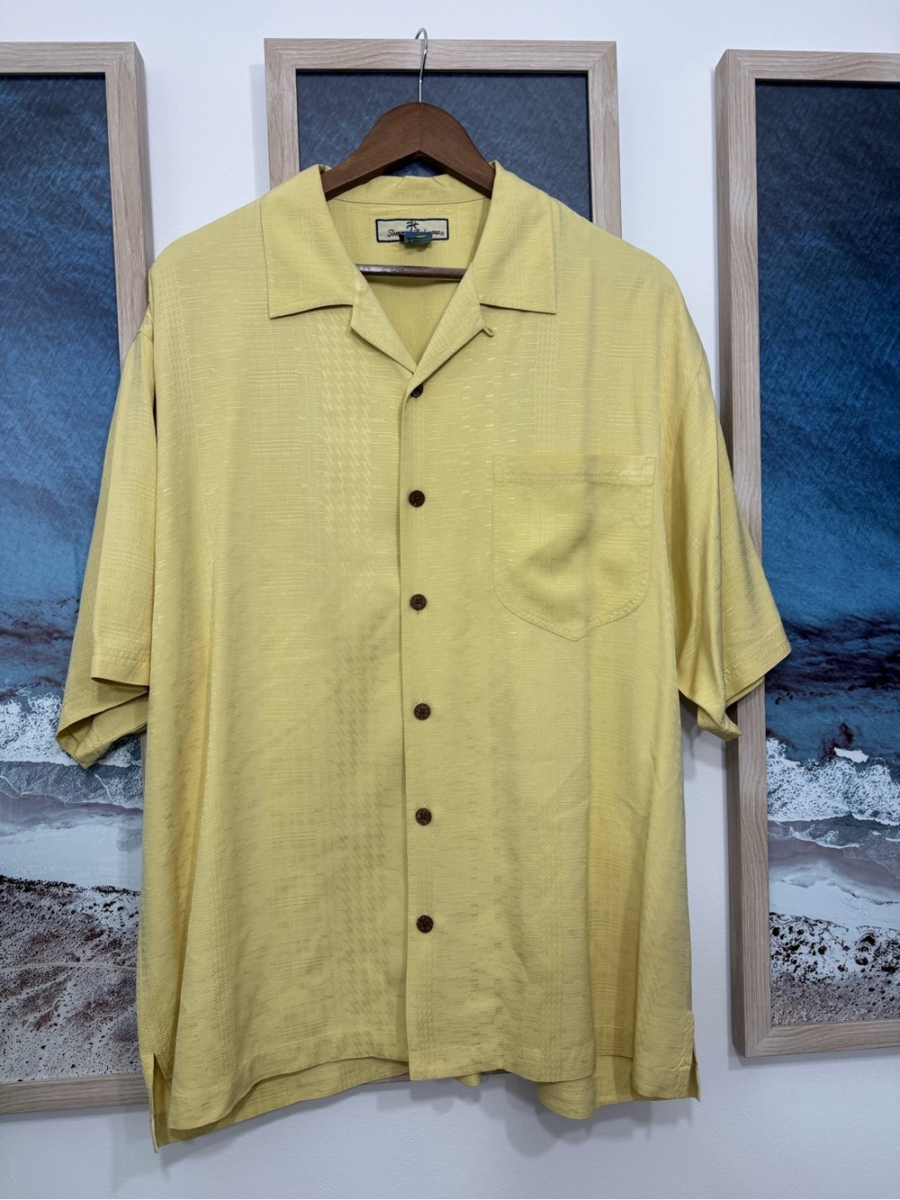 Tommy Bahama 100% Silk Yellow Button Up Shirt L